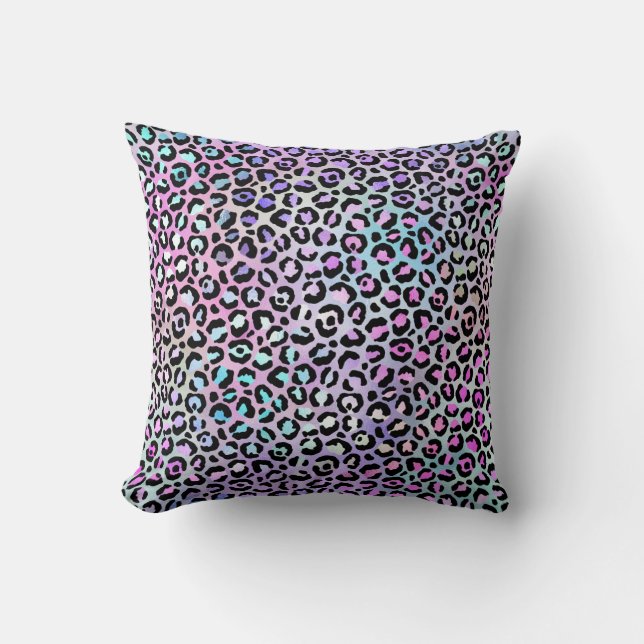 *~* Black Spots Leopard Rainbow Animal Print Cushion (Front)