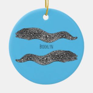 Black spotted moray eel cartoon illustration ceramic ornament