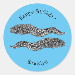 Black spotted moray eel cartoon illustration classic round sticker