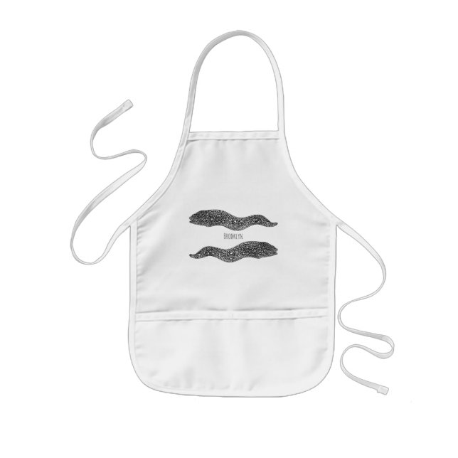 Black spotted moray eel cartoon illustration kids apron (Front)