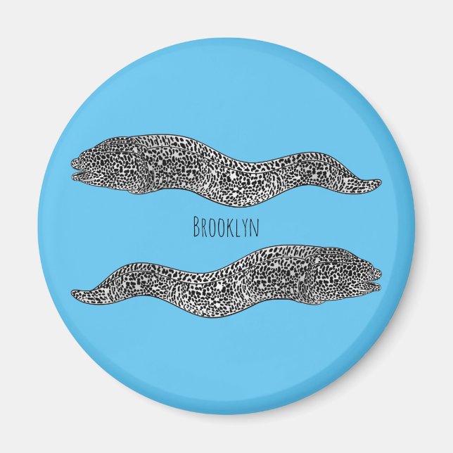 Black spotted moray eel cartoon illustration  magnet (Front)