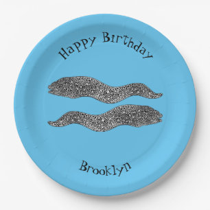 Black spotted moray eel cartoon illustration paper plate