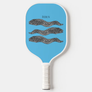 Black spotted moray eel cartoon illustration pickleball paddle