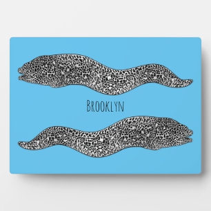 Black spotted moray eel cartoon illustration plaque