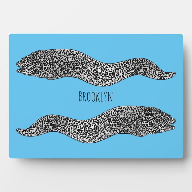 Black spotted moray eel cartoon illustration plaque (Front)