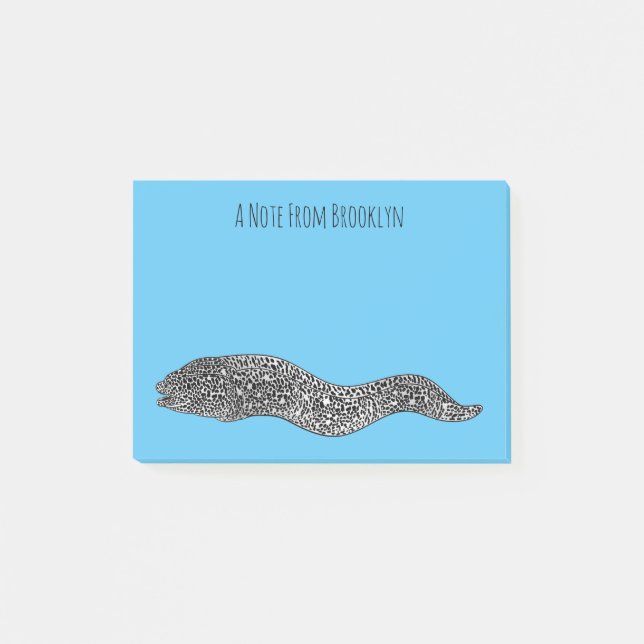 Black spotted moray eel cartoon illustration  post-it notes (Front)
