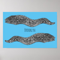 Black spotted moray eel cartoon illustration