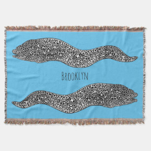 Black spotted moray eel cartoon illustration throw blanket