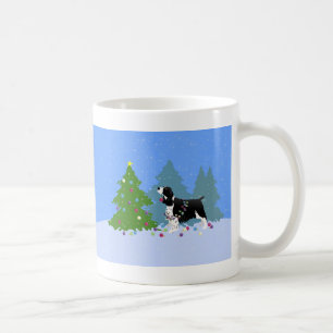 Black Springer Spaniel Decorating Christmas Tree Coffee Mug