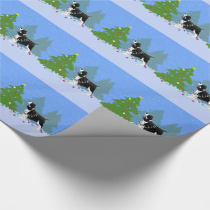 Black Springer Spaniel Decorating Christmas Tree Wrapping Paper