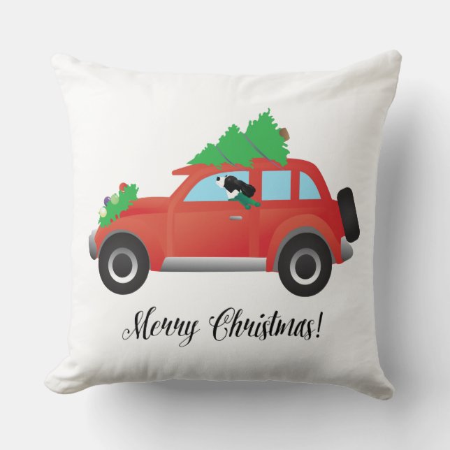 Black Springer Spaniel Dog - Car with Tree on Top Cushion (Front)