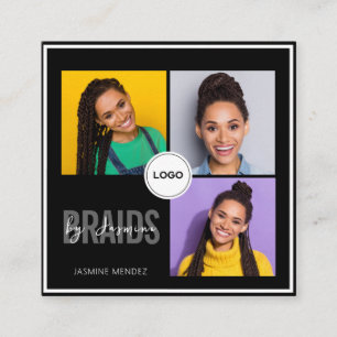 Black Square Braiding Salon 3-Photo Collage QR Business Card
