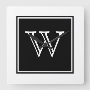 Black Square Monogram Clock