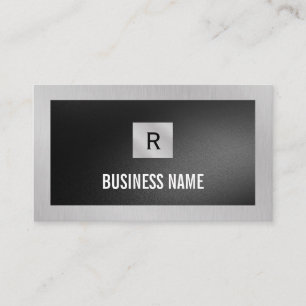 Black Square Monogram Silver Metal Construction  Business Card