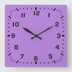 Black Square Number Faceplate on Lavender Purple Wall Clock