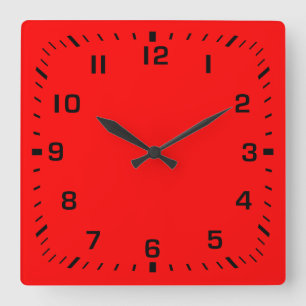 Black Square Number Faceplate on Red Wall Clock
