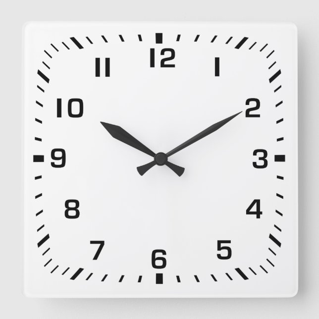 Black Square Number Faceplate on White Wall Clock (Front)