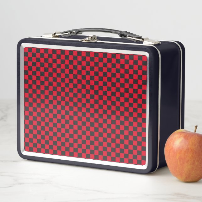 Black Squares Red Ladybug Colours Beetle Metal Lunch Box (In Situ)