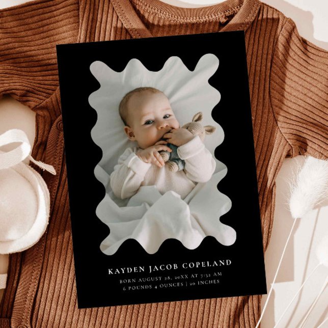 Black Squiggly Frame Birth Announcement Photo (Creator Uploaded)