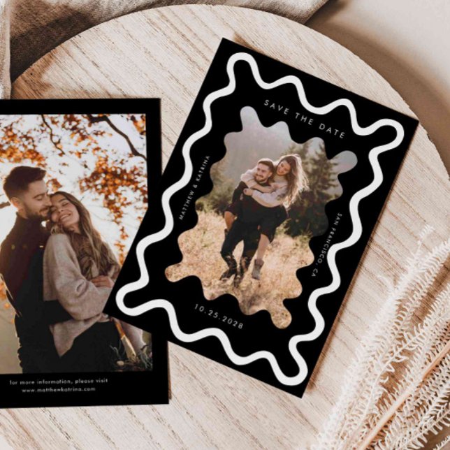 Black Squiggly Wavy Frame Wedding Save The Date (Creator Uploaded)
