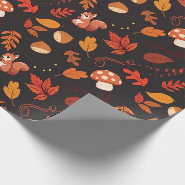 Black Squirrel and Leaves Seamless Wrapping Paper (Corner)