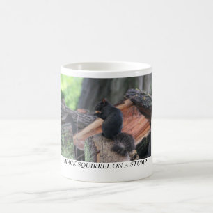 BLACK SQUIRREL ON A STUMP COFFEE MUG