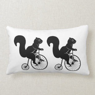 Black Squirrel Rider on Old Bike Lumbar Cushion