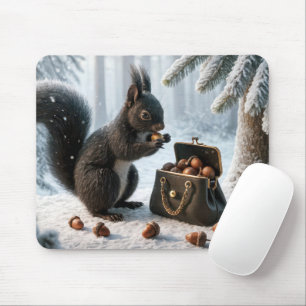 Black Squirrel Saving Acorns In Purse Mouse Pad