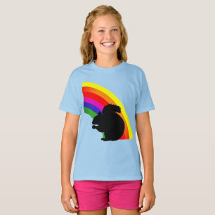 Black Squirrel Silhouette Colourful Rainbow Girls T-Shirt