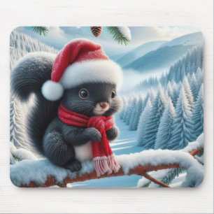 Black Squirrel With Santa Hat Mouse Pad