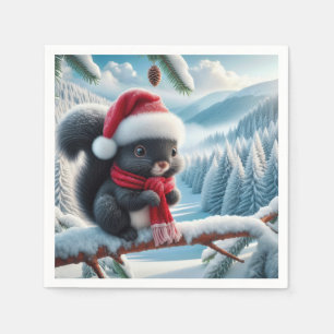 Black Squirrel With Santa Hat Napkin