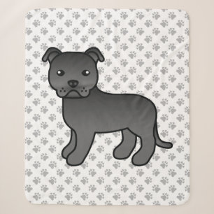 Black Staffordshire Bull Terrier Cute Cartoon Dog Sherpa Blanket