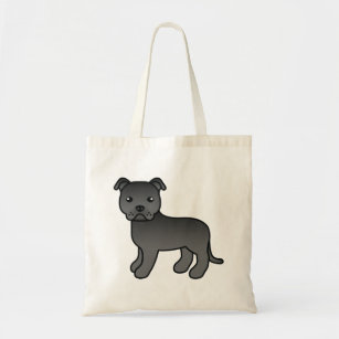 Black Staffordshire Bull Terrier Cute Cartoon Dog Tote Bag