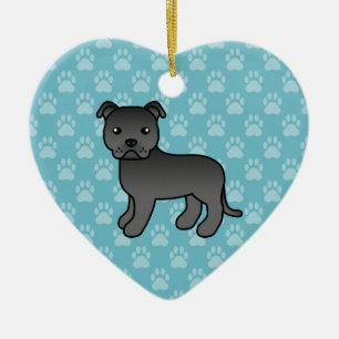 Black Staffordshire Bull Terrier Dog Illustration Ceramic Tree Decoration