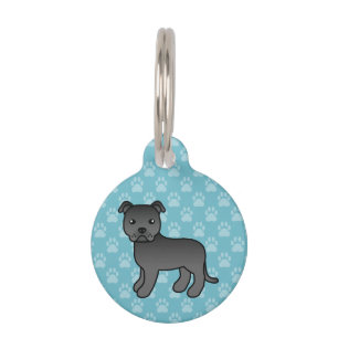 Black Staffordshire Bull Terrier Dog On Blue Pet Tag