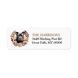 Black Staffordshire Terrier Dog Autumn Wreath Return Address Label