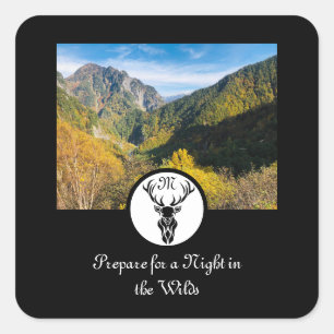 Black Stag Silhouette Monogram Photo Square Sticker