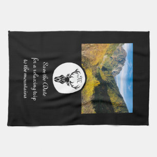 Black Stag Silhouette Monogram Photo Tea Towel