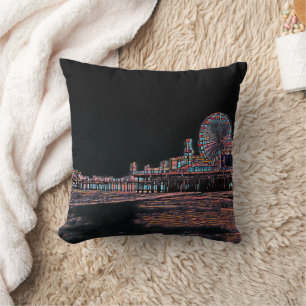 Black Stained Glass Santa Monica Pier Cushion