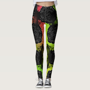 Black Stained Roses-Rasta Leggings