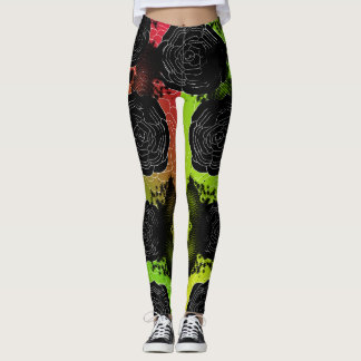 Black Stained Roses-Rasta Leggings
