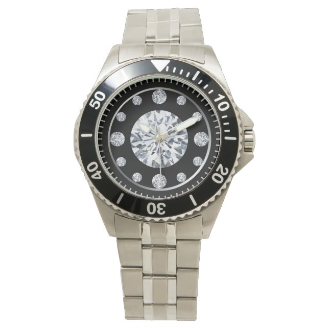 Black Stainless Steel Diamond Dial Diving Divers Watch (Front)