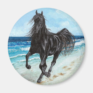 Black Stallion Arabian horse round magnet