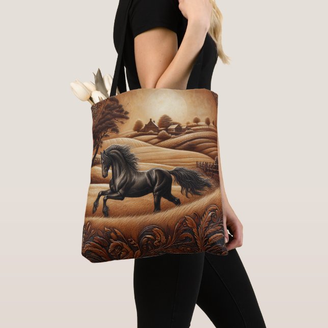Black Stallion at Sunset Tote Bag (Close Up)