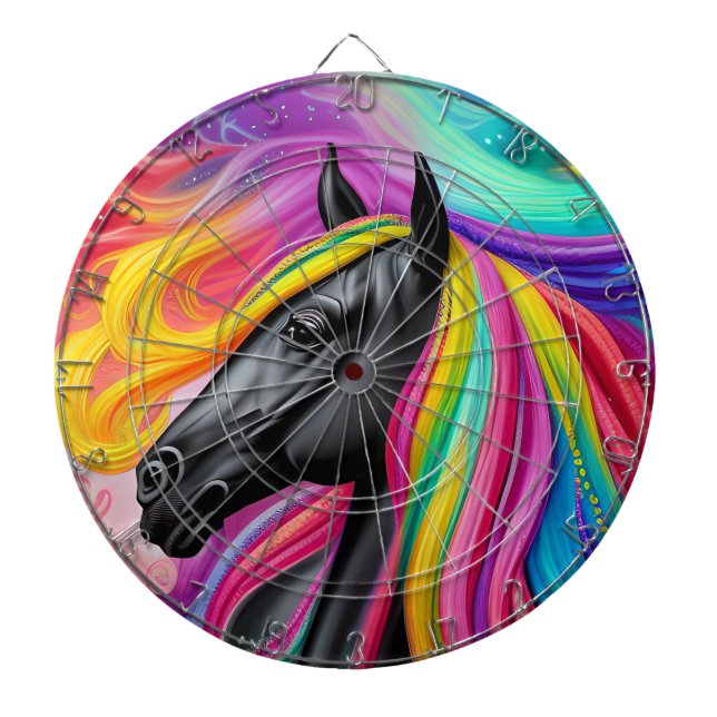 Black Stallion Colourful Mane  Dartboard (Front)
