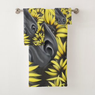 Black Stallion Horse and Sunflowers Bath Towel Set