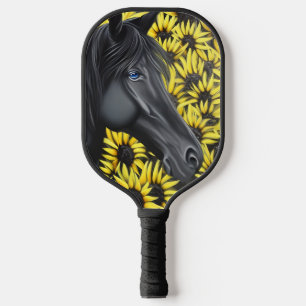 Black Stallion Horse and Sunflowers Pickleball Paddle