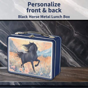 Black Stallion Horse Girls Vibrant Wildflowers Fun Metal Lunch Box