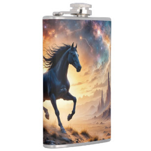 Black Stallion in Desert  Hip Flask