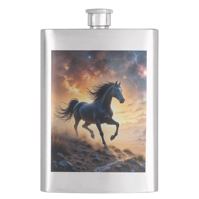 Black Stallion in Desert  Hip Flask (Front)